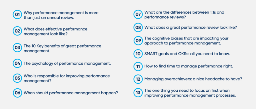 Contents list of the Ultimate Guide to performance Management.